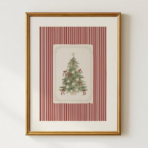Red Christmas Tree Wall Art, Christmas Wall Art Decor, Holiday Print, Christmas Poster, Evergreen Pine Tree Print, Christmas Decor- Wall Art Print, 8x12 UNFRAMED