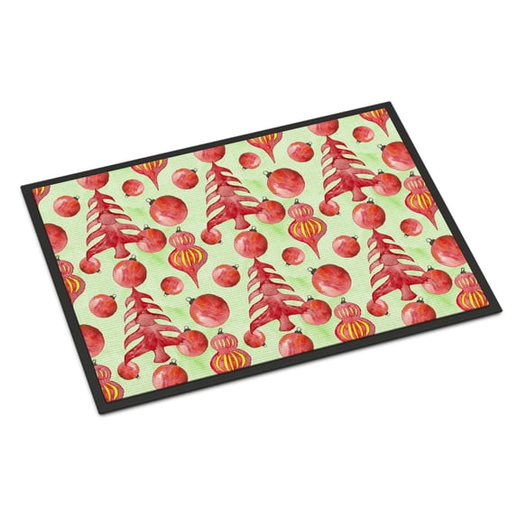 Red Christmas Tree and Ornaments Doormat 24x36