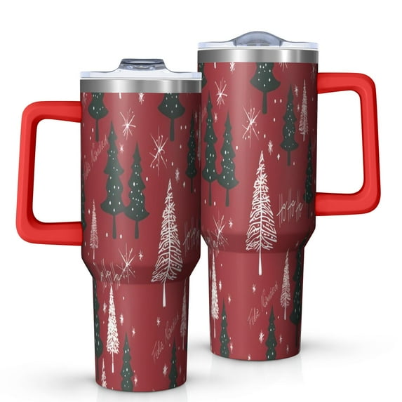 Red Christmas Tree and Snow Pattern Tumbler with Handle and Lid,40oz Double Wall Vacuum Insulated Tumbler,Cups Gift for Women and Men