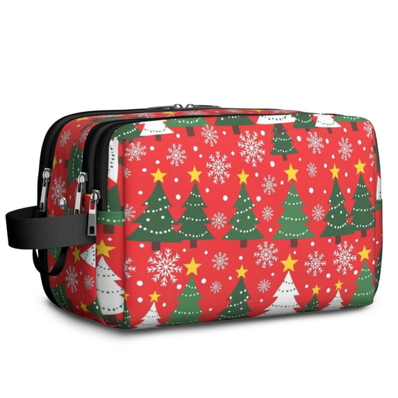 Red Christmas Tree and Snowflake Pattern Travel Toiletry Bag, Dopp Kit ...