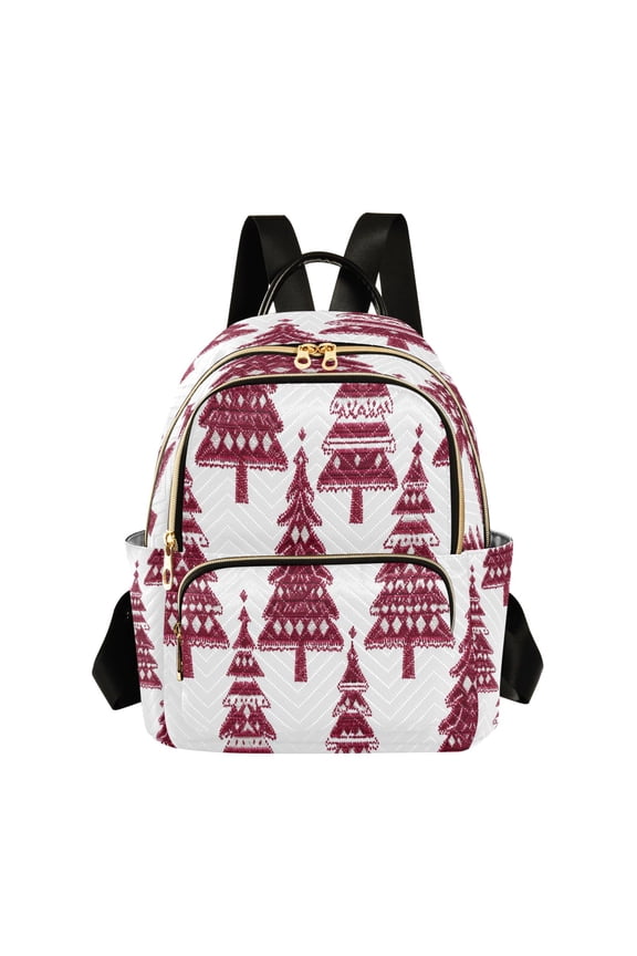 Red Christmas Trees Knitted Style Quilted Backpack Fashion Daypack Commuter Bag for Women 8.5 L
