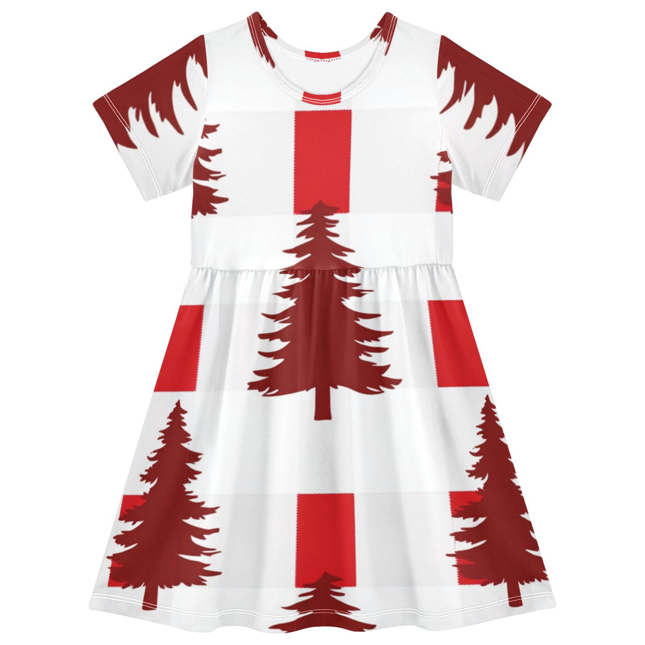 Red Tree Dress Red Christmas Trees Plaids Girls' Short Sleeve Dress A-Line One-Piece ...