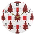 thumbnail image 1 of Red Christmas Trees Plaids Round Wall Clock Silent Analog Battery Operated Gold Pointer Home Decor 9.84" Diameter, 1 of 11
