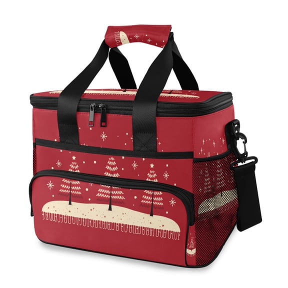 Red Christmas Trees Portable Cooler Lunch Box Reusable Insulated Lunch Bag Leakproof 15L