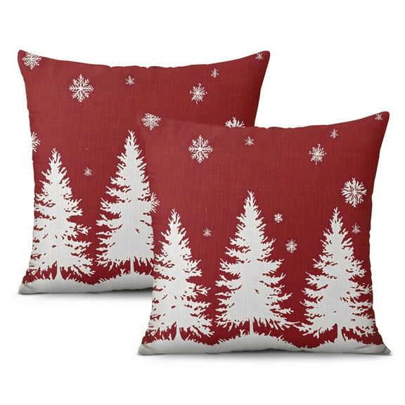 Red Christmas Triangle Tree Snowflake Throw Pillow Covers Modern Square Cushion Covers 2 Pieces Vintage Pillowcase for Couch Sofa Bed Farmhouse