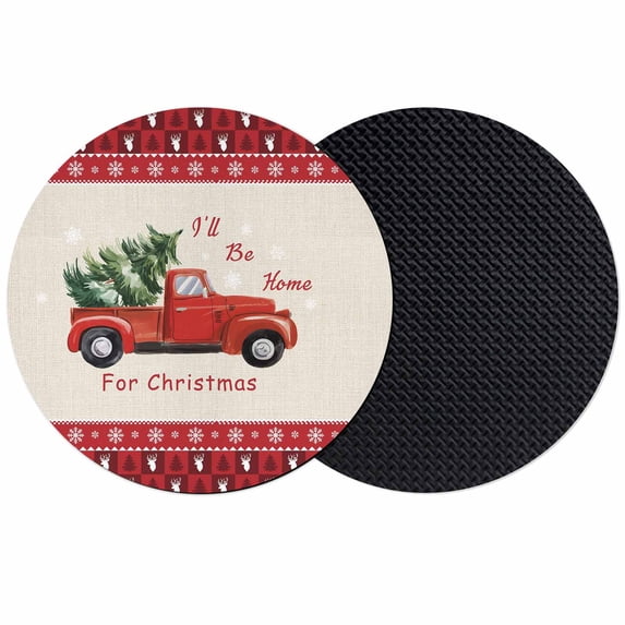 Red Christmas Truck Coasters Set of 2, Absorbent Coasters for Drinks, Xmas Tree Snowflake Plaid Winter Coaster for Desk Coffee Table Protection, Home Decor House Warming Gifts 4"