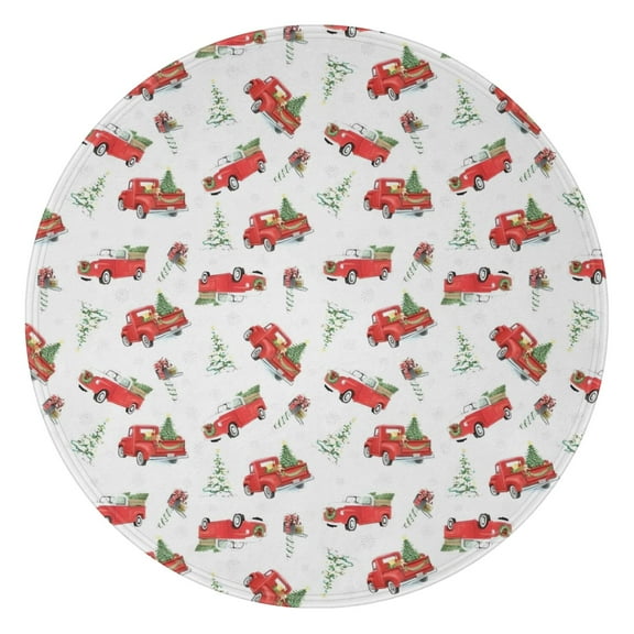 Red Christmas Truck Pattern Round Blanket,Comfortable Soft Flannel Throw Blanket,All Season,Warm Lightweight Blankets for Sofa Bed Couch Living Room Chair 47"x47"