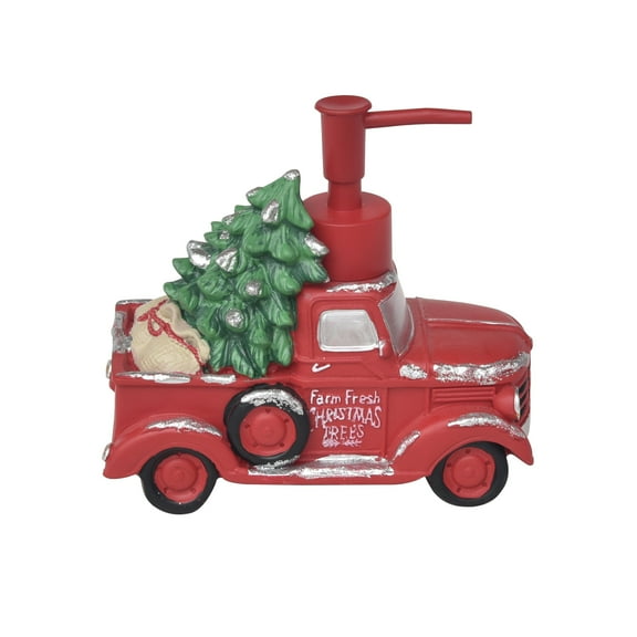 Red Christmas Truck Polyresin Soap Dispenser