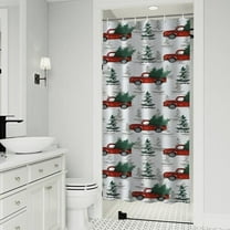 Red Christmas Truck and Tree Pattern Shower Curtain 36"x72" ,Bathroom Decorative Shower Curtains Set with 12 Hooks,Modern Waterproof Washable Shower Curtain