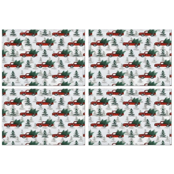 Red Christmas Truck and Tree Pattern Summer Placemats Table Placemats Set Of 4-Linen Kitchen Washable Placemats Table Mats 11.8"x17.7" Non-Slip Heat Resistant