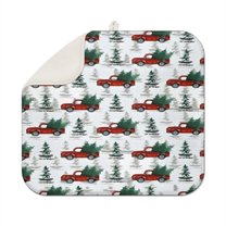 Red Christmas Truck and Tree Pattern Dish Drying Mat for Kitchen 1 Pack, Ultra Absorbent Microfiber Dishes Drainer Mats,16x18in(41x46cm)