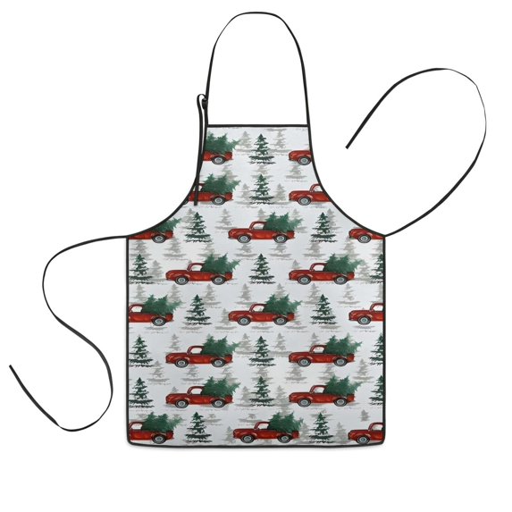 Red Christmas Truck and Tree Pattern Kids Aprons for Girls and Boys,Adjustable Neck Strap Toddler Aprons for Kids Cooking Baking