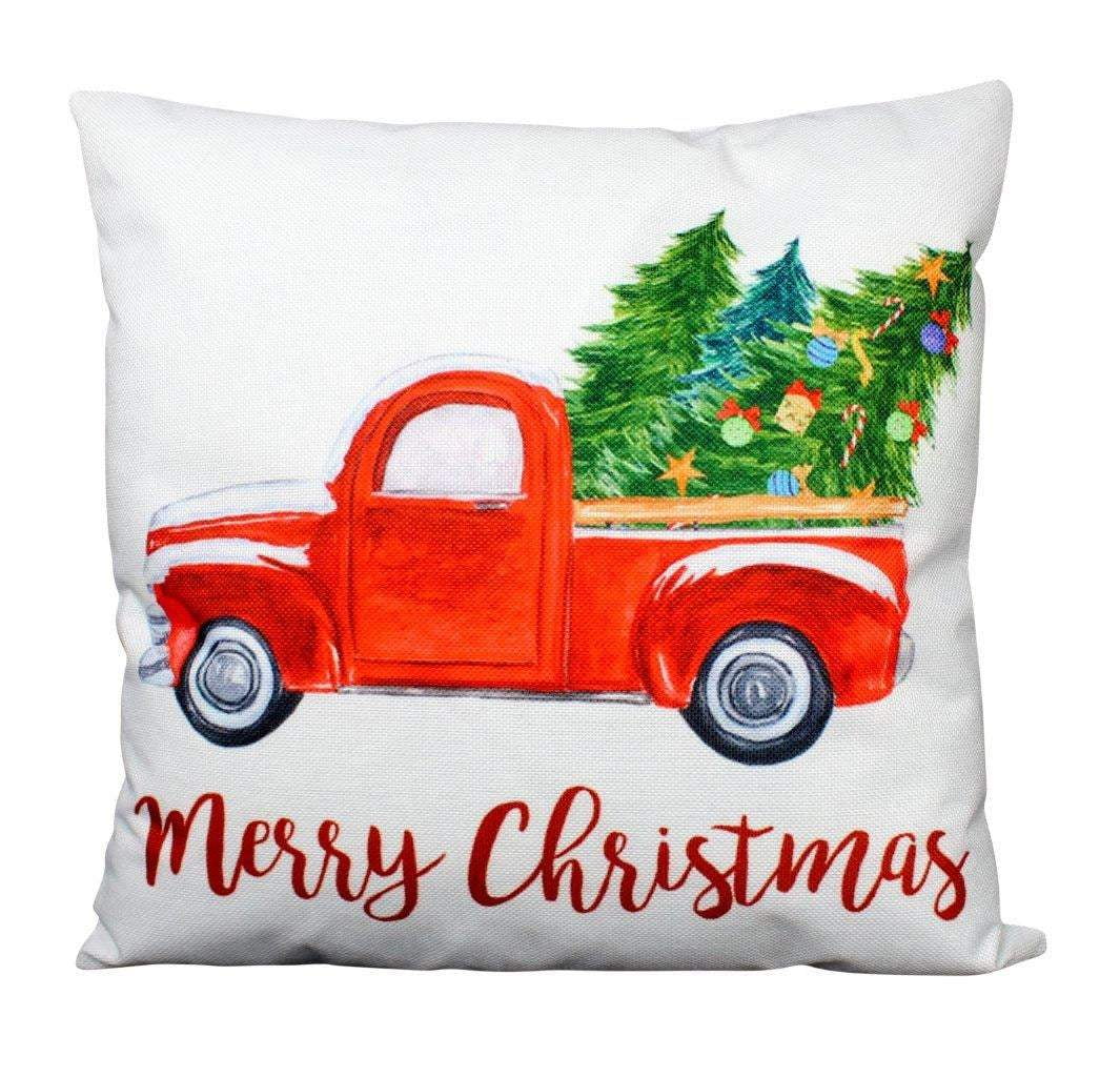 Pillow with red truck and christmas tree sale