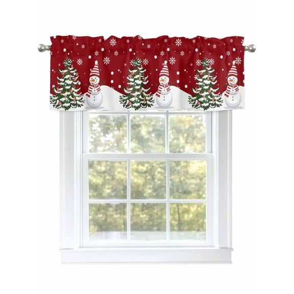 Red Christmas Valances for Windows Snowman Christmas Tree Winter Snowflakes Rod Pocket Curtains Valance Short Window Treatment Drapes for Living Room, Bedroom Bathroom 54"&nbsp;W x 18" L