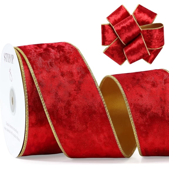 Red Christmas Velvet Ribbon Wired (2.5" × 15 Yards) - Christmas Ribbon for Christmas Tree Decoration/Gift Wrapping/Crafts Wreaths Supplies