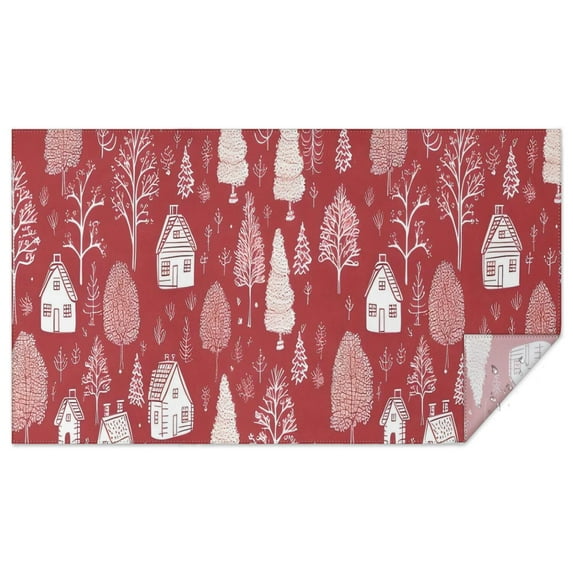Red Christmas Village Pattern Rectangle Tablecloth 60"x102",Waterproof Polyester Rectangle Table Cloth, Wipeable Spillproof Polyester Tablecloth for Dining, Camping, Indoor and Outdoor