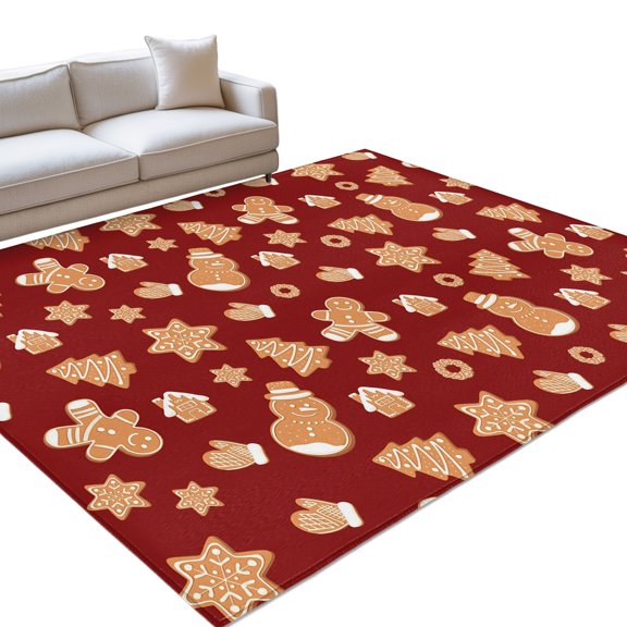 Red Christmas Washable Rug 9x12 Area Rug for Living Room Bedroom Non Slip Indoor Floor Rectangle Carpet Soft Low Pile Large Xmas Gingerbread Winter Snowman Tree Entryway Rugs for Dining Room Office