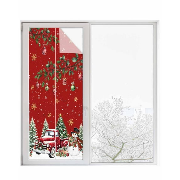Red Christmas Window Privacy Film Stained Glass Window Film Decorative Windows Cover Static Windows Cling for Glass Door Snowman Truck Xmas Tree Ball Snowflake Winter Stickers for Bathroom 23.6"x59"