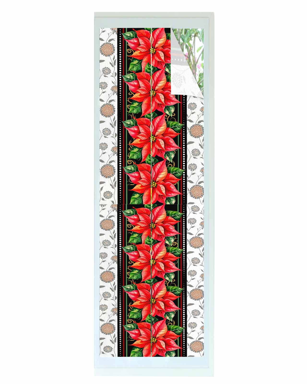 Red Christmas Window Privacy Film Stained Glass Window Film Decorative Windows Cover Static Windows Cling for Glass Door Xmas Botanical Poinsettia Stickers for Bathroom 29.5"x118"