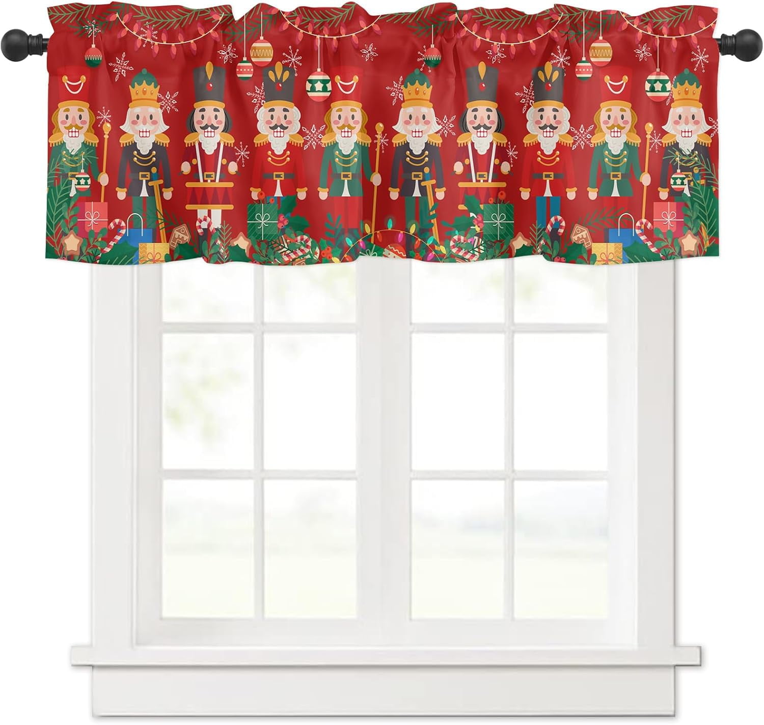 Red Christmas Window Valance for Kitchen Bedroom, Cute Nutcrackers ...