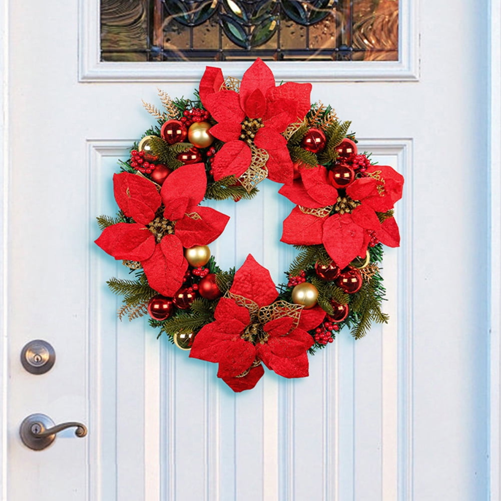 Red Christmas Wreath with Lights for Front Door for Holiday Party