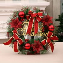 Red Christmas Wreaths for Front Door Pine Needle Wreath with Berries, Flowers and Bowknot Artificial Wreaths for Indoor Outdoor Fireplace Wall Window