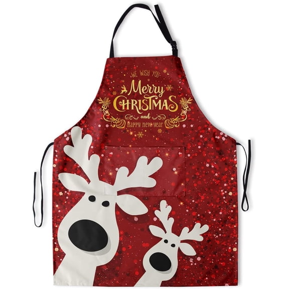Red Christmas apron for Women Winter Deer Smocks With 2 Pockets Waterproof Xmas Holiday Santa Aprons Barber Chef Cooking Grilling Kitchen Accessories Pinafore 28x33 In
