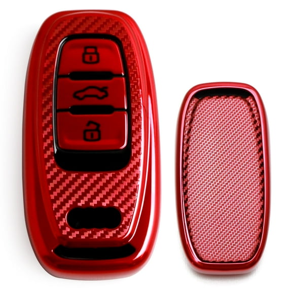 Red Chrome Plated w/Carbon Fiber Pattern Full Coverage TPU Key Fob Protective Case For Audi A3 A4 A5 A6 A7 A8 Q3 Q5 Q7 TT Gen1 Smart Key