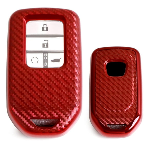 Red Chrome Plated w/Carbon Fiber Pattern Full Coverage TPU Key Fob Protective Case For Honda Accord Civic Crosstour HRV CRV FIT Odyssey, etc Smart Key