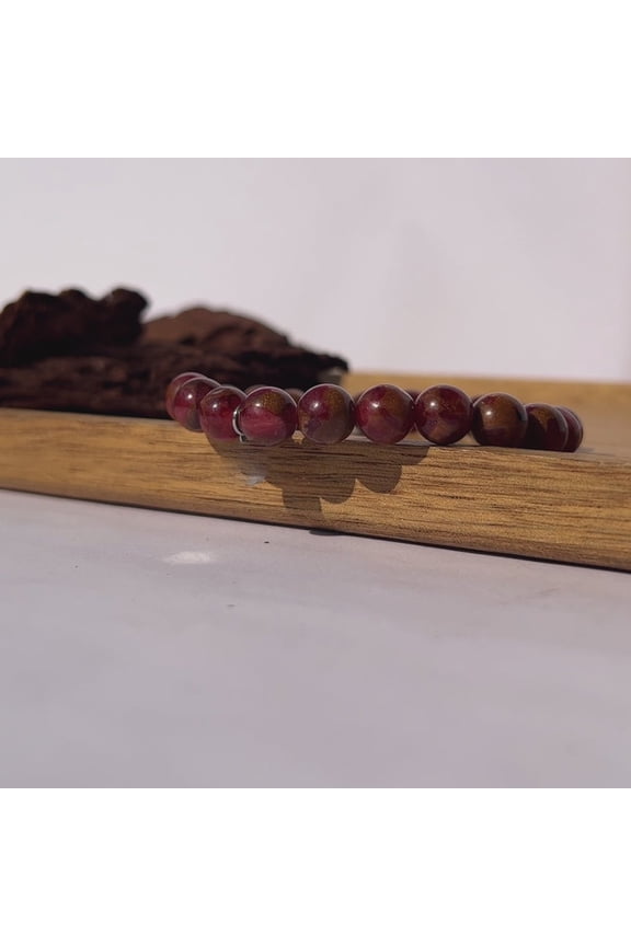 Red Chrysoberyl Bracelet | Stone Beads Bracelet | Focus on Heart Chakra | Stunning Gem Patterns Tones | I embrace strength and vitality. Red Chrysocolla is a source of stability and passion,