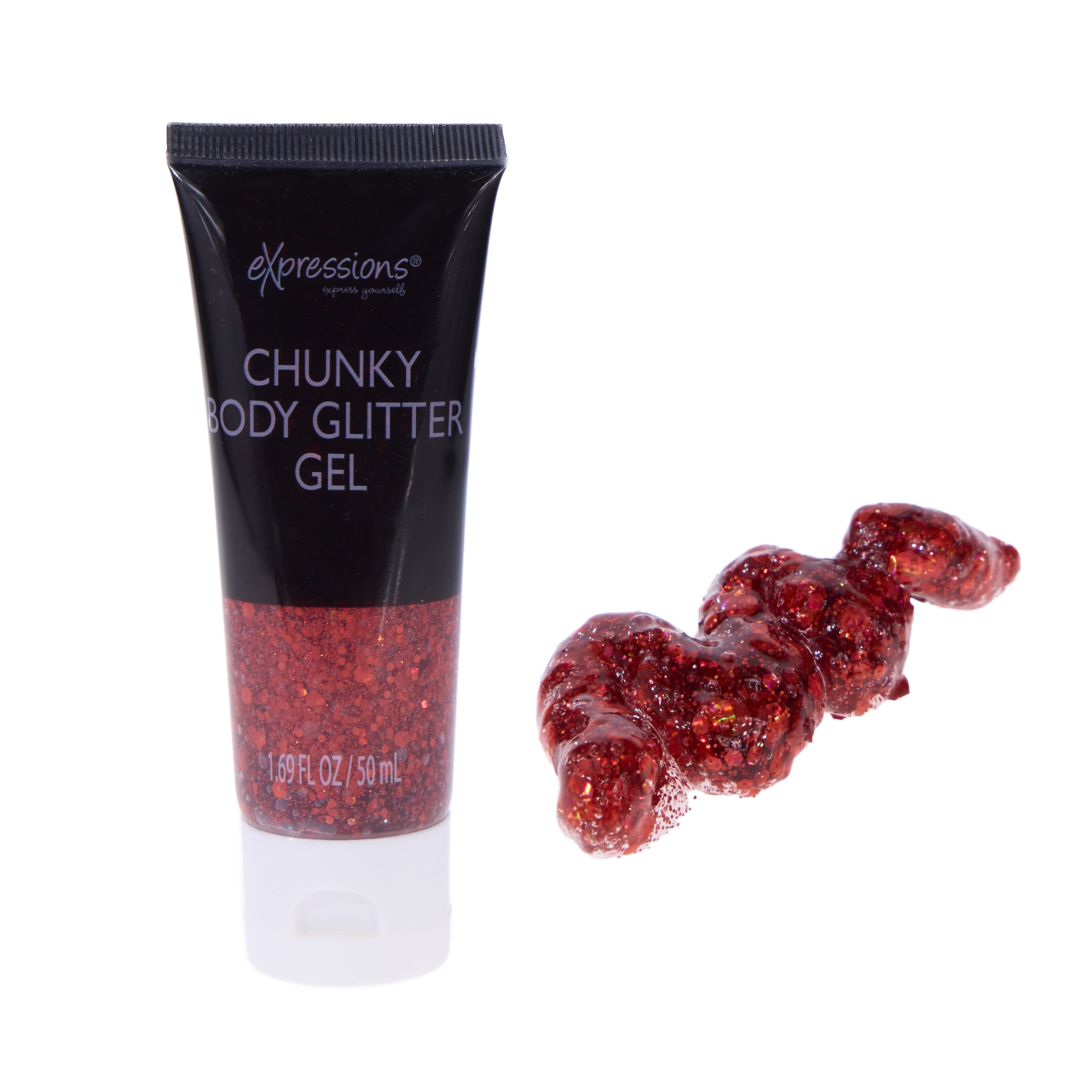 Expressions Chunky Body Glitter Gel Spout Pouch for Face & Hair - Red