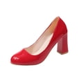 thumbnail image 1 of Red Chunky Heel Pumps For Women With Round Toe And Slip-On Design Ideal For Summer Wear And Comfortable Use, 1 of 8