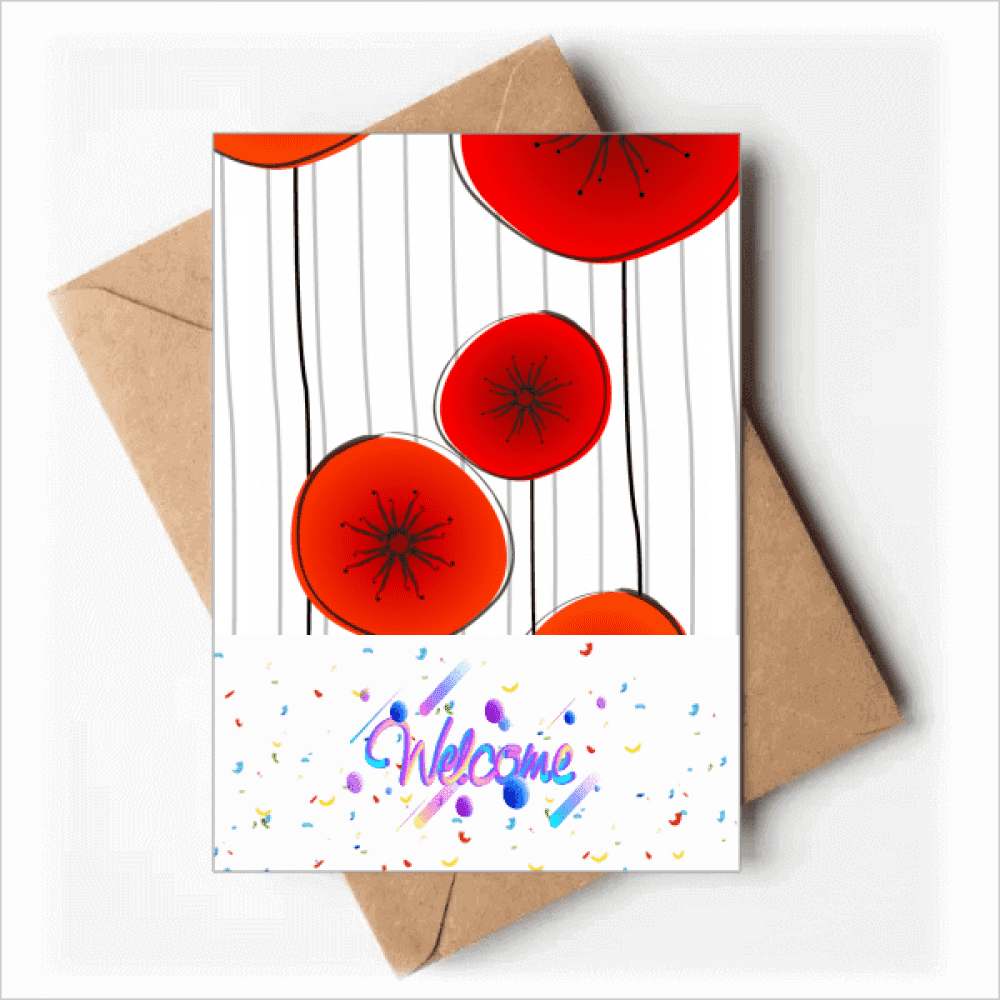 Red Circle Flowers Art Painting Welcome Back Greeting Cards Envelopes Blank