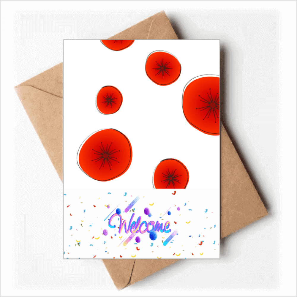 Red Circle Flowers Art Painting Welcome Back Greeting Cards Envelopes Blank