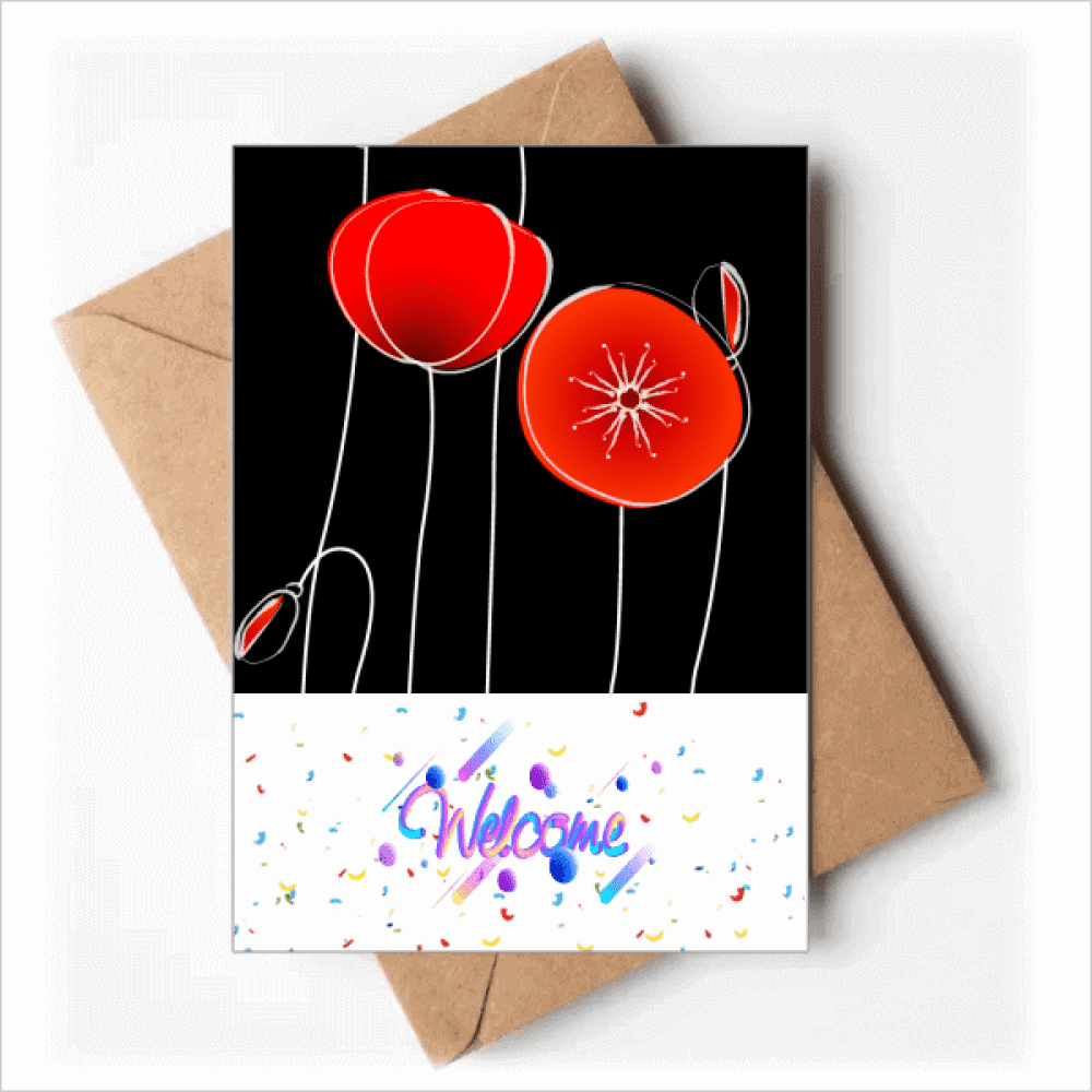 Red Circle Flowers Line Art Corn Welcome Back Greeting Cards Envelopes Blank