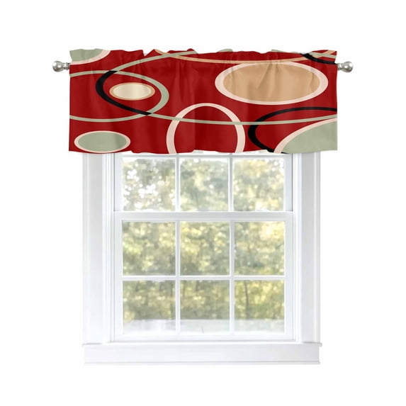 Red Circle Valances for Windows, Rod Pocket Kitchen Valance Curtains - Soft & Washable Small Window Treatment for Living Room, Bathroom, Geometri Stripe Lines Abstract Art 54x18inch, 1 Panel
