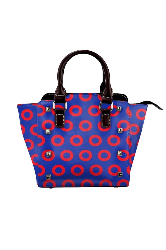 Red Circles On Blue Rivet Fashion One-Shoulder Women's Handbag Tote Bag