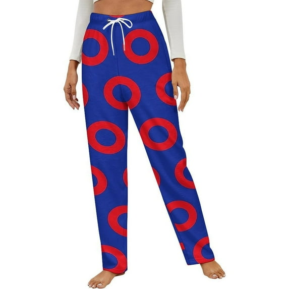 Red Circles On Blue Winter Female Pants Flannel High Waist Women Pants Lady Warm Straight Leg Plush Trousers