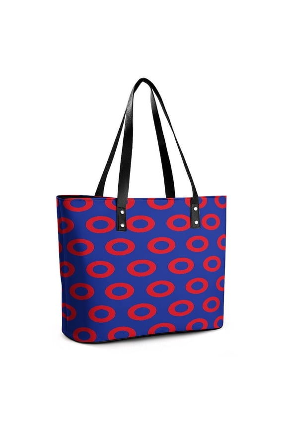 Red Circles On Blue Woman Leather Handbags Large Tote Bag Fashion Portable Handbags With Zipper