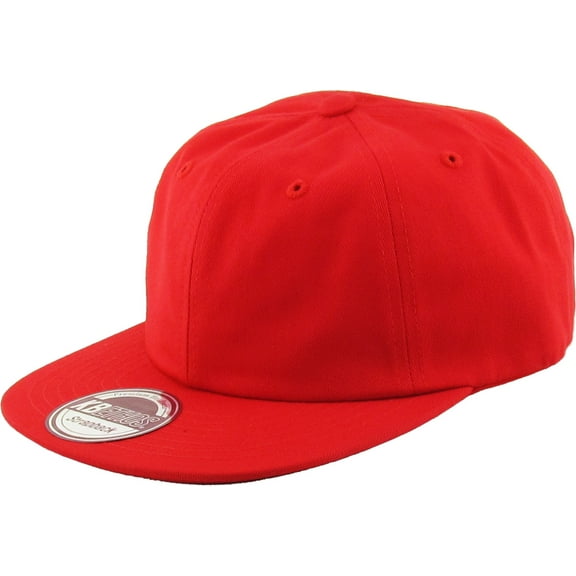 Red Classic Cotton Flat Brim Unconstructed Baseball Cap Adjustable Strapback Style