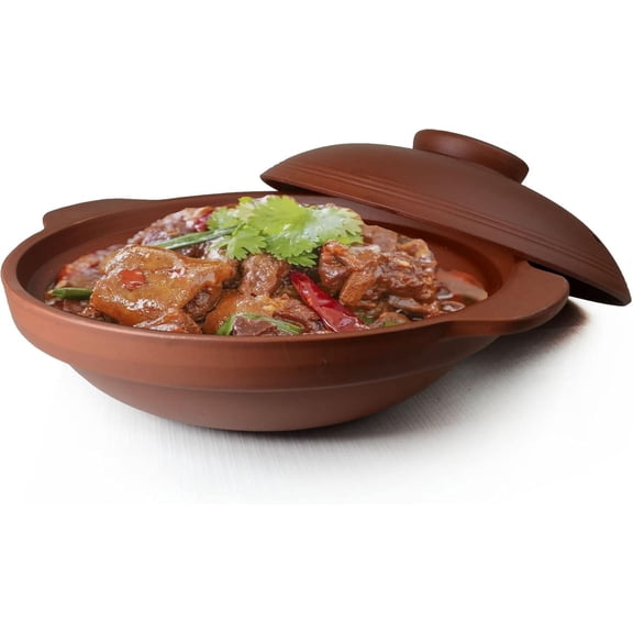 Red Clay Casserole Pot 50oz Shallow Baking Dish for Dolsot Bibimbap Soup Oven Safe