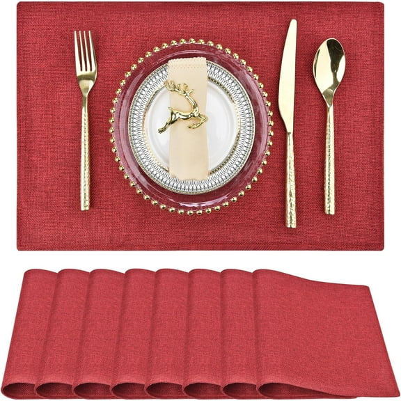 Red Cloth Placemats Set of 8 - Easy to Clean Fabric Table Placemats - Machine Washable Placemats- Heat Resistant Non-slip Table Mats (Red, 8)