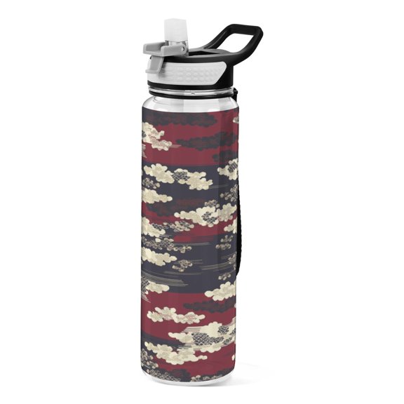 Red Clouds on Black 1000ml Tritan Sport Bottle Straw LeakProof Food-Grade Portable Wide Handle