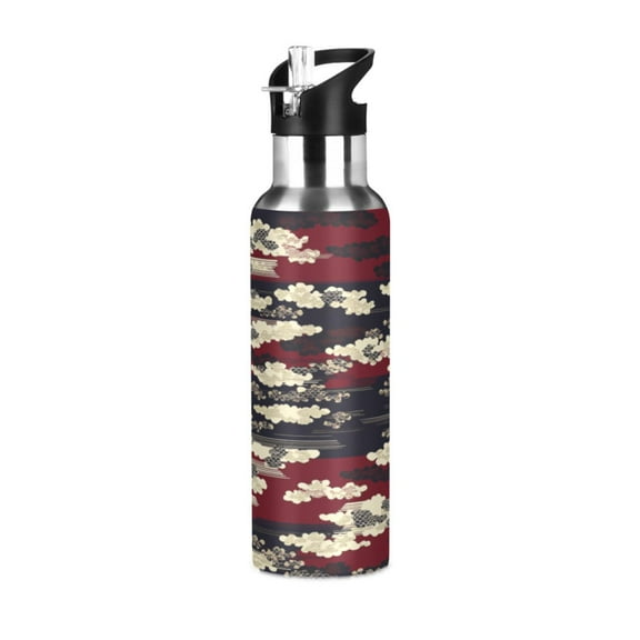 Red Clouds on Black 600ml Double Walled Stainless Steel LeakProof Sports Bottle Thermo 8h