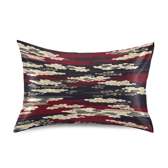 Red Clouds on Black Standard Size Satin Pillowcase 20''x26'' Double-Sided Print Soft Wrinkle Resistant