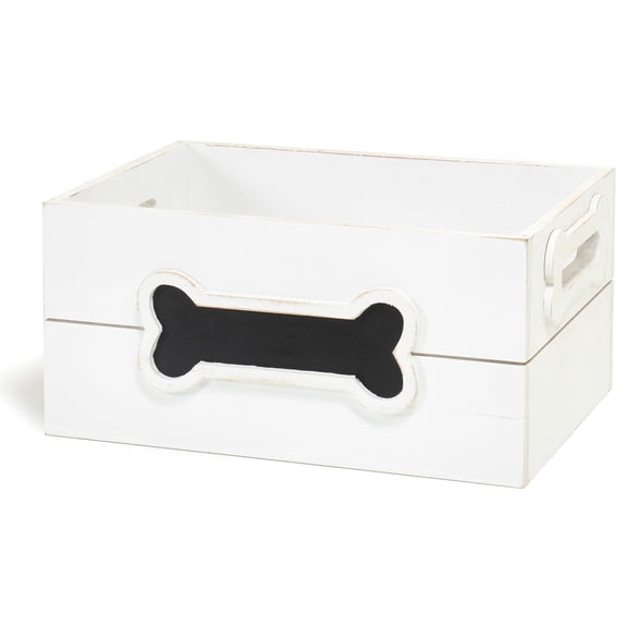 Red Co. 12 x 9 Distressed Wood Crate Dog Toy Storage Box with Handles and Chalkboard, White
