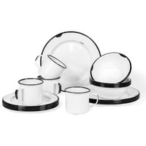 Red Co. 16-Piece Enamelware Metal Dinnerware Set for 4, Distressed White/Black Rim