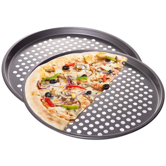 Red Co. 2 Pack 13 inch Round Non Stick Coated Carbon Steel Pizza Baking Pan Crisper with Holes