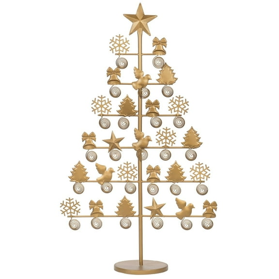 Red Co. 27.5" Tall Decorative Christmas Tree Card & Photo Holder Tabletop Display Rack Ornament in Gold Finish