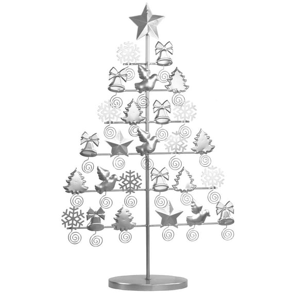 Red Co. 27.5" Tall Decorative Christmas Tree Card & Photo Holder Tabletop Display Rack Ornament in Silver Finish
